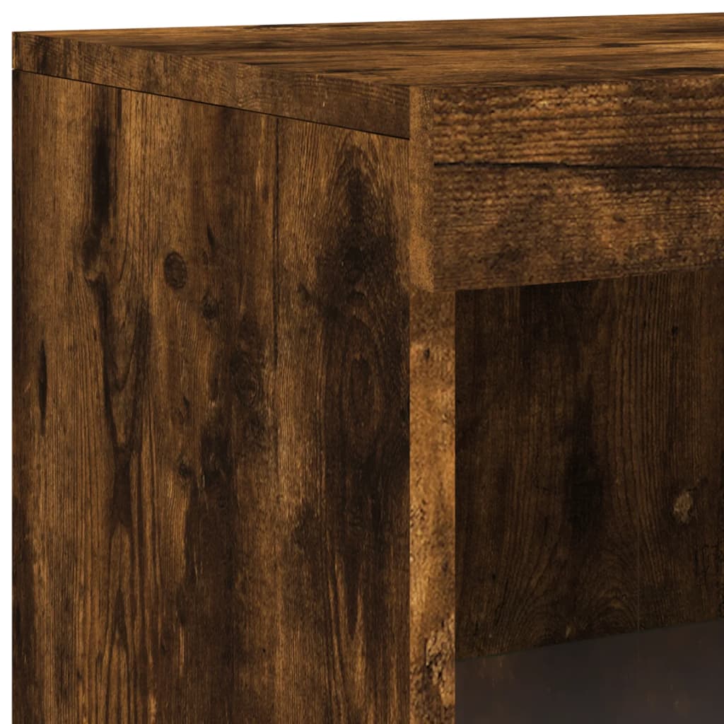 Side Cabinet with LED Lights Smoked Oak Engineered Wood